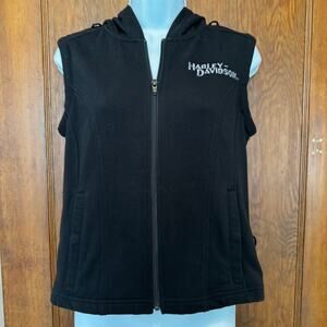 Harley Davidson Embroidered Logo Sleeveless Hooded Full Zip Vest Hoodie Womens S